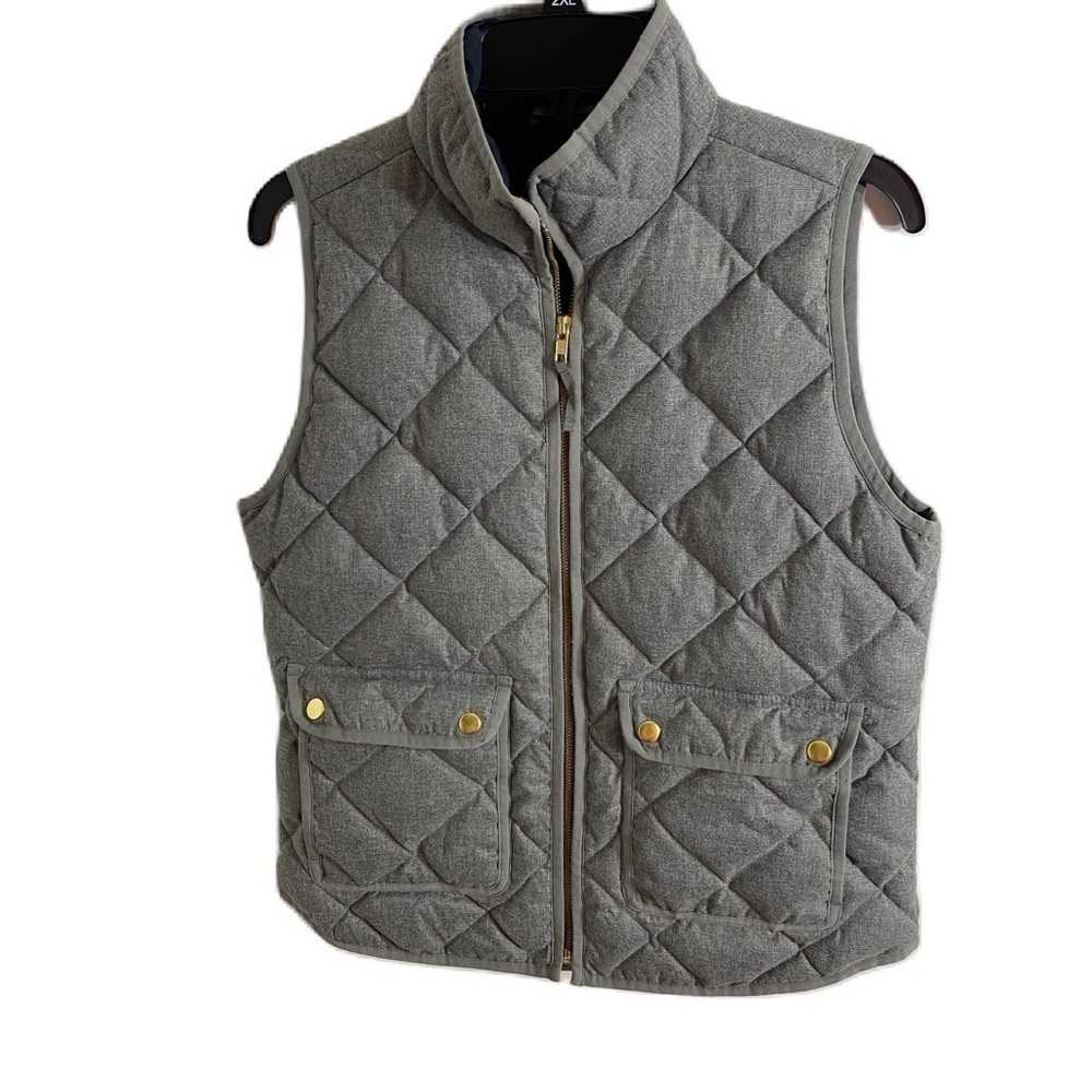 J.Crew Quilted Vest Small Down Filled Puffer Women’s Gray Full Zip